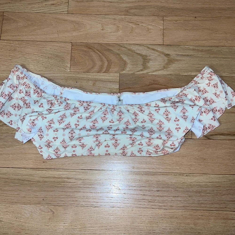 Strapless cream and pink printed swimsuit top